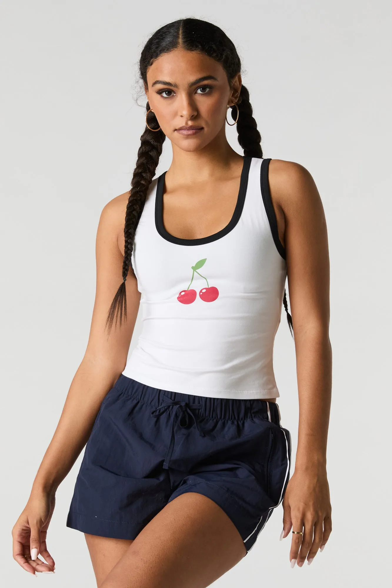 Graphic Contrast Trim Scoop Neck Tank
