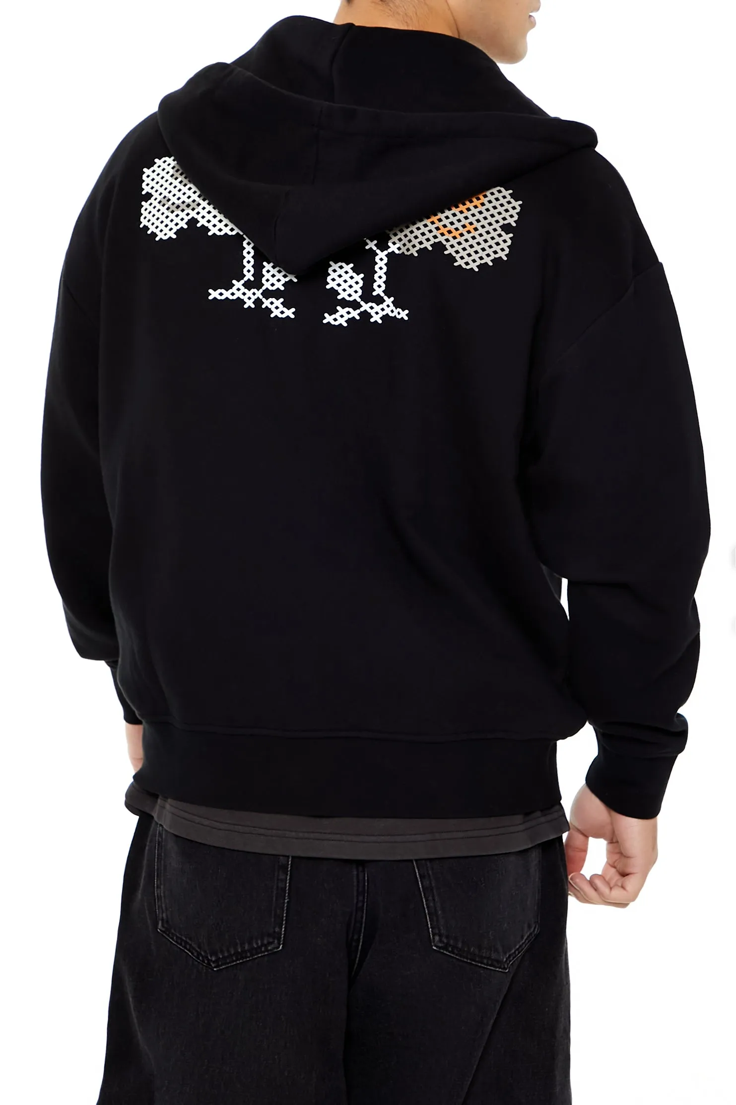 Haut à capuchon avec motif brodé fleuri et fermeture à glissière