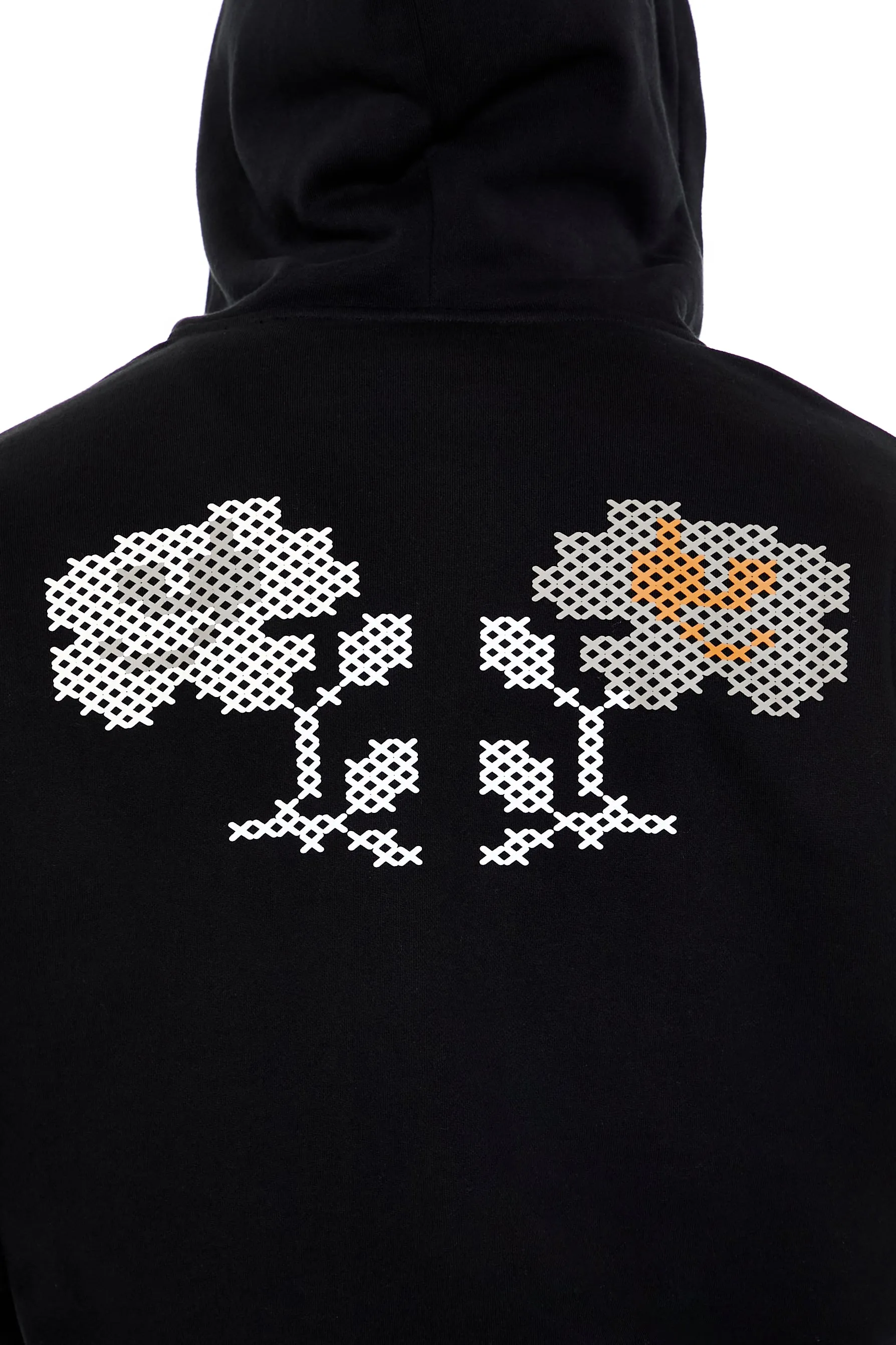 Haut à capuchon avec motif brodé fleuri et fermeture à glissière