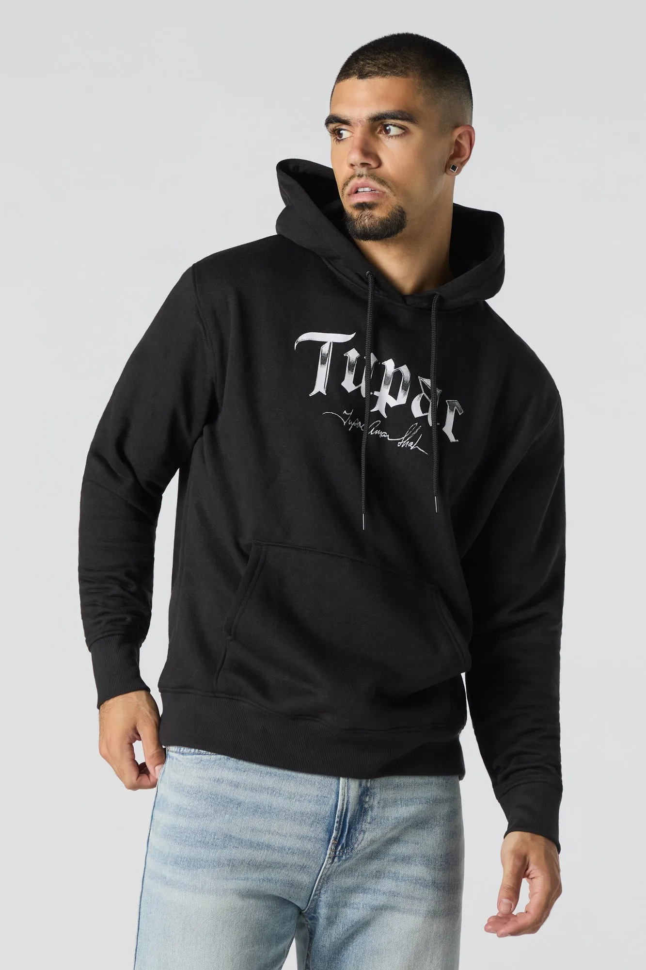Haut à capuchon en molleton à imprimé Tupac