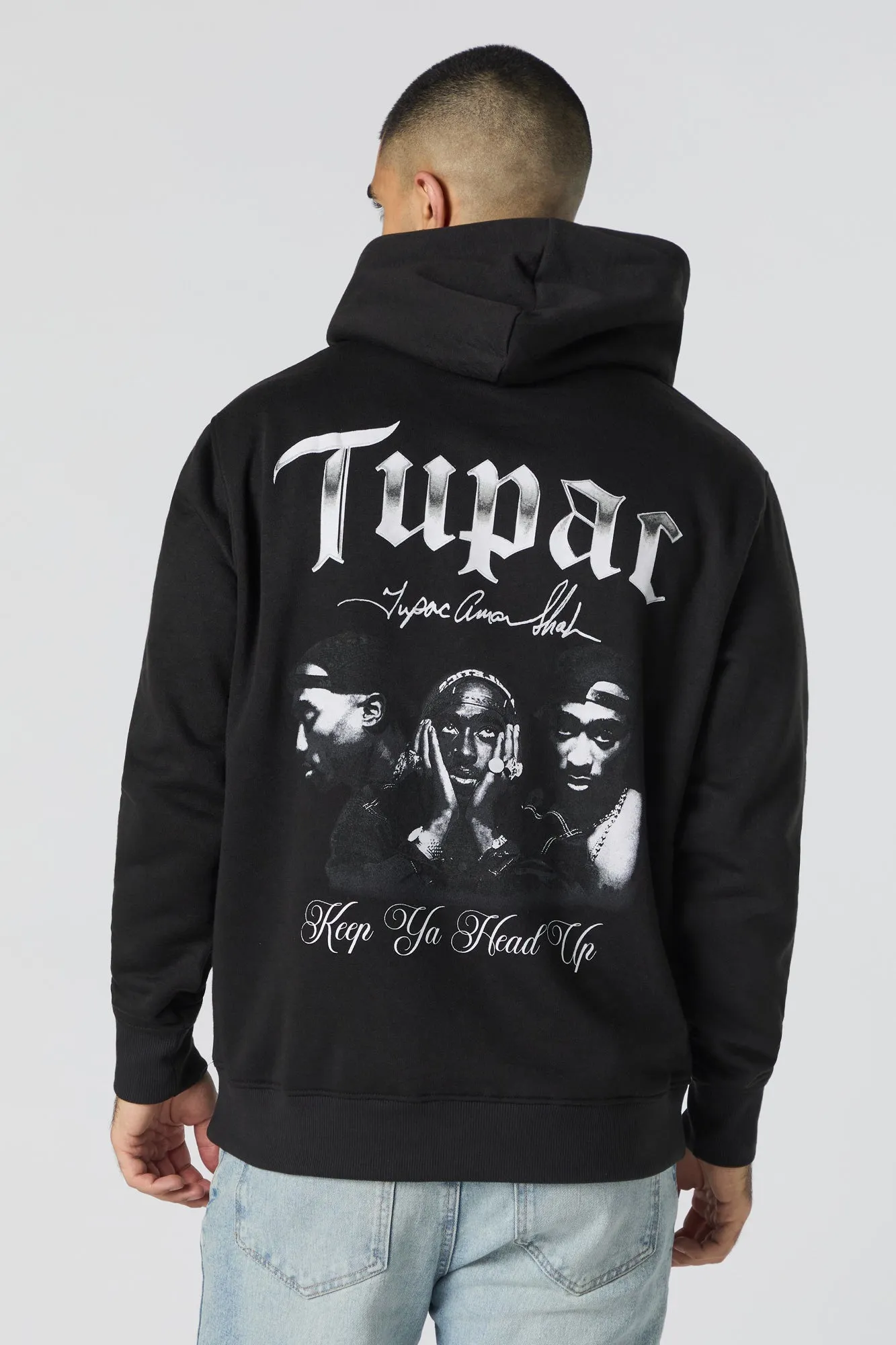 Haut à capuchon en molleton à imprimé Tupac
