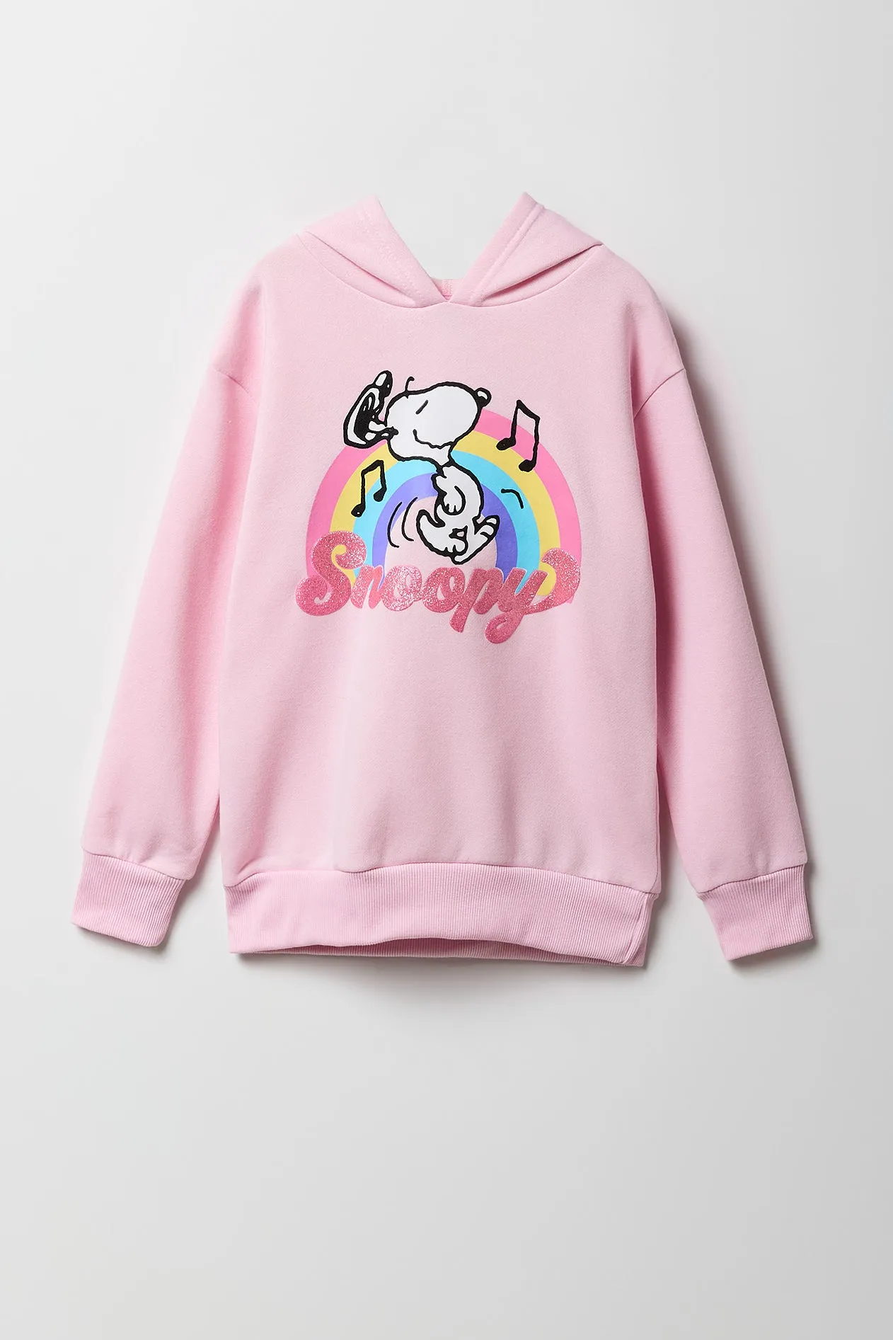Haut à capuchon en molleton rose à imprimé Snoopy pour fille