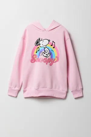 Haut à capuchon en molleton rose à imprimé Snoopy pour fille