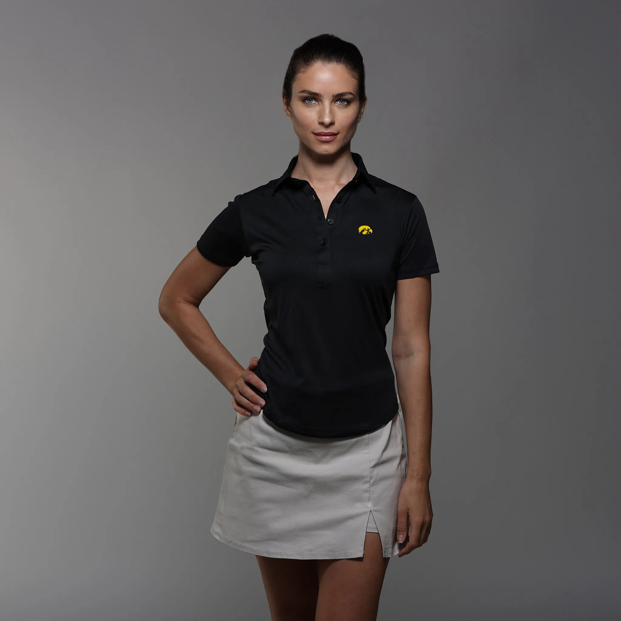 Iowa Women's Cap Sleeve Semi Spread Polo Black