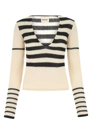 Khaite Striped V-Neck Knitted Jumper