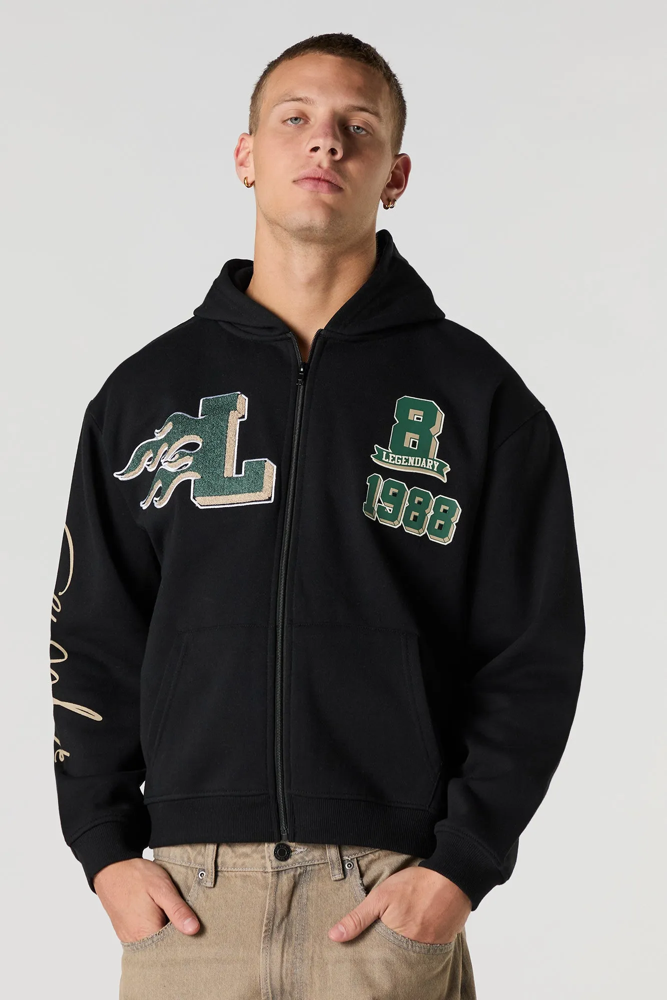 Legend Chenille Embroidered Zip-Up Fleece Hoodie