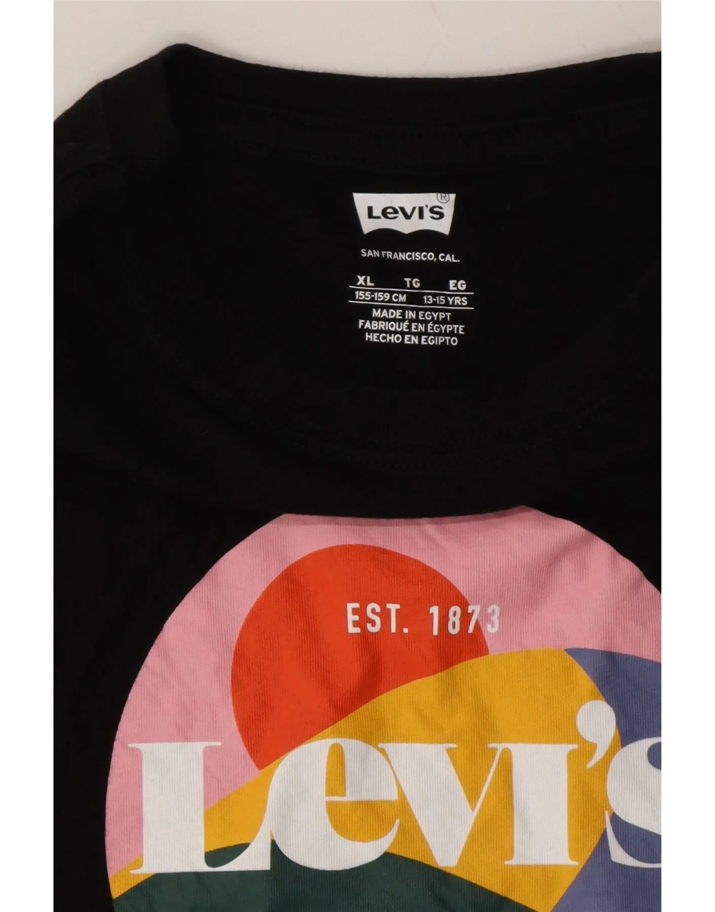 LEVI'S Girls Crop Graphic T-Shirt Top 13-14 Years XL Black Cotton