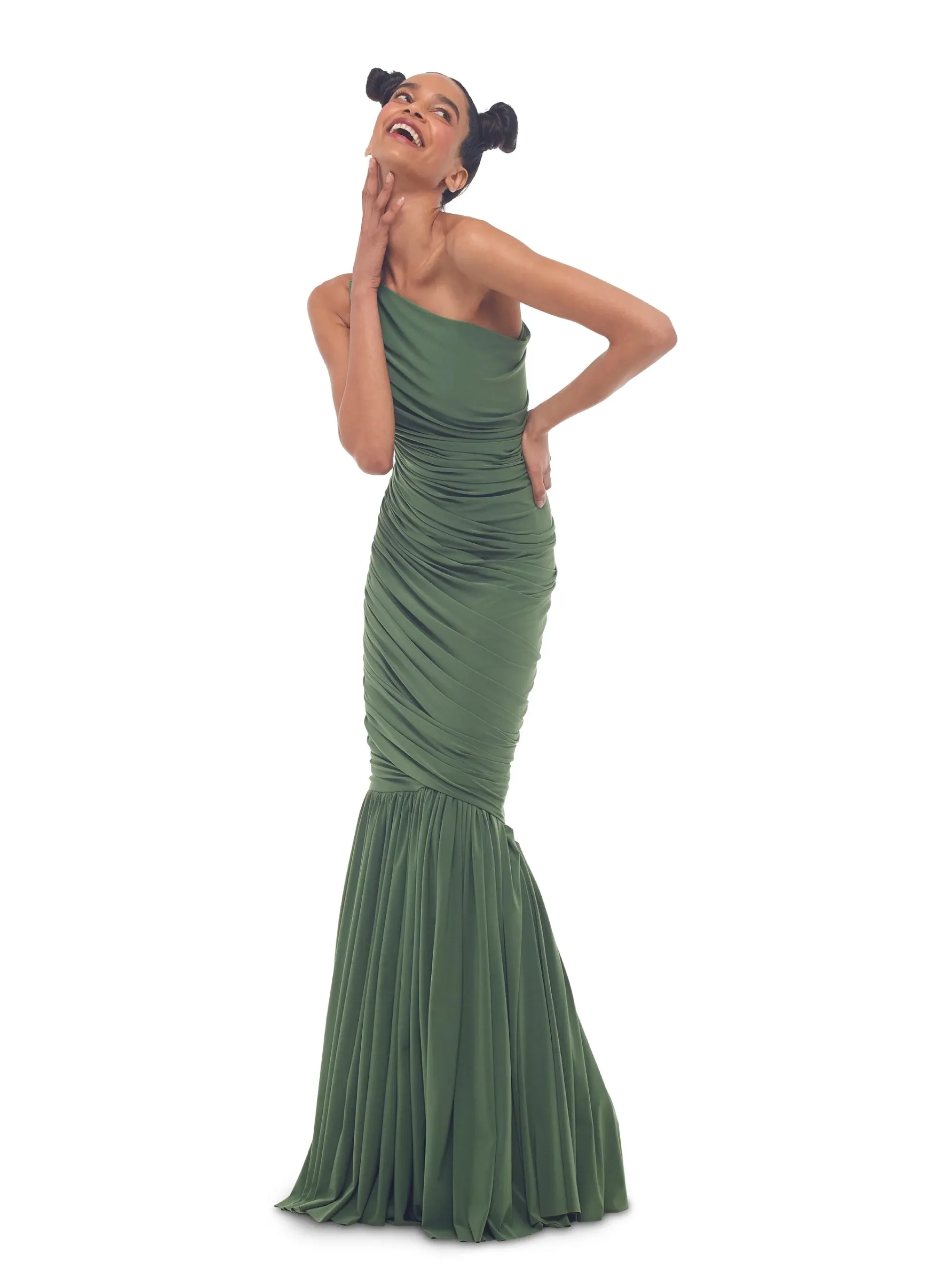 Long Green One Shoulder Dress