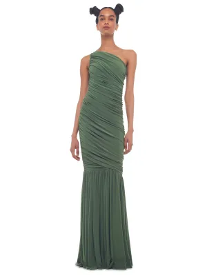 Long Green One Shoulder Dress