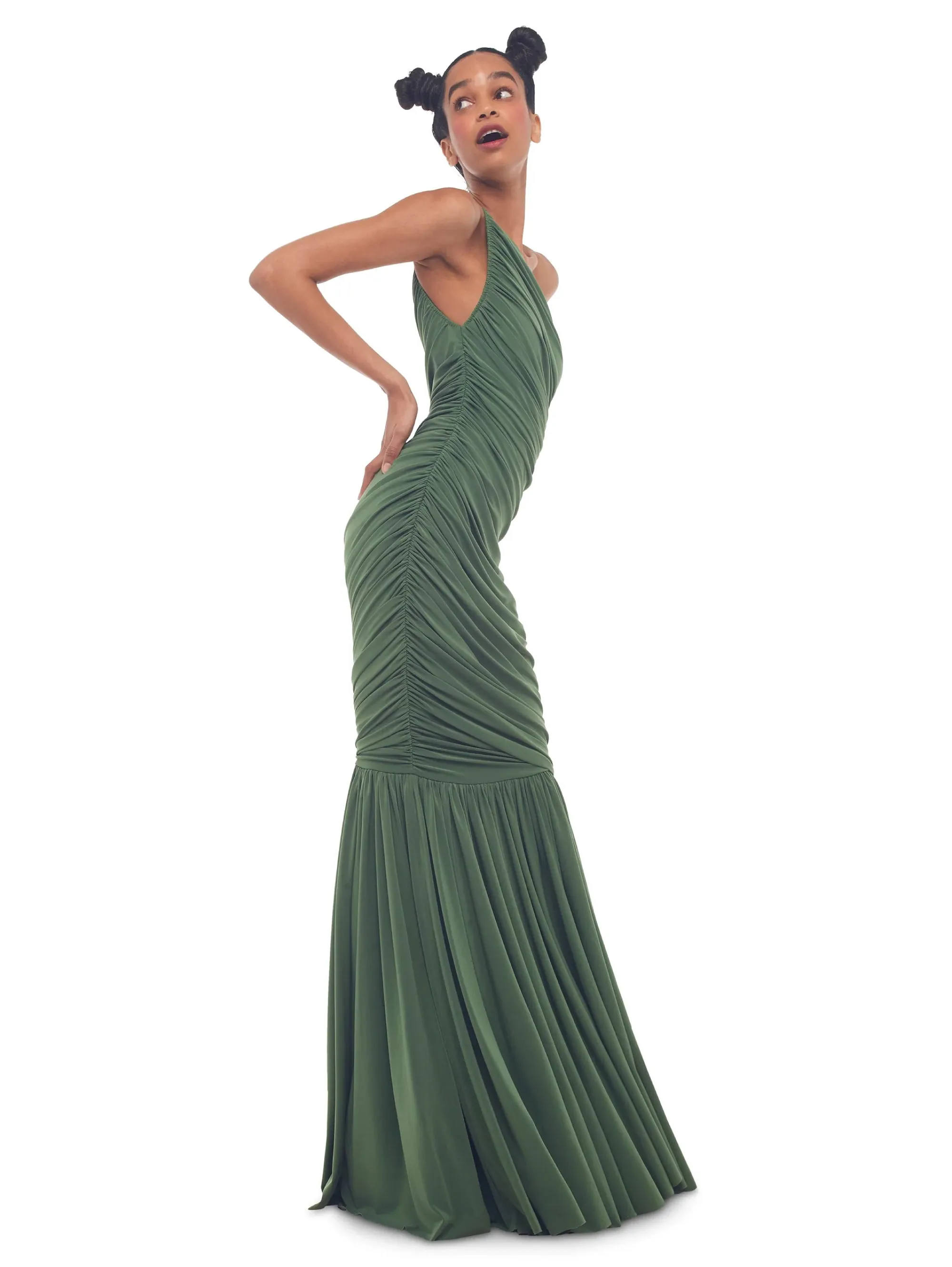 Long Green One Shoulder Dress
