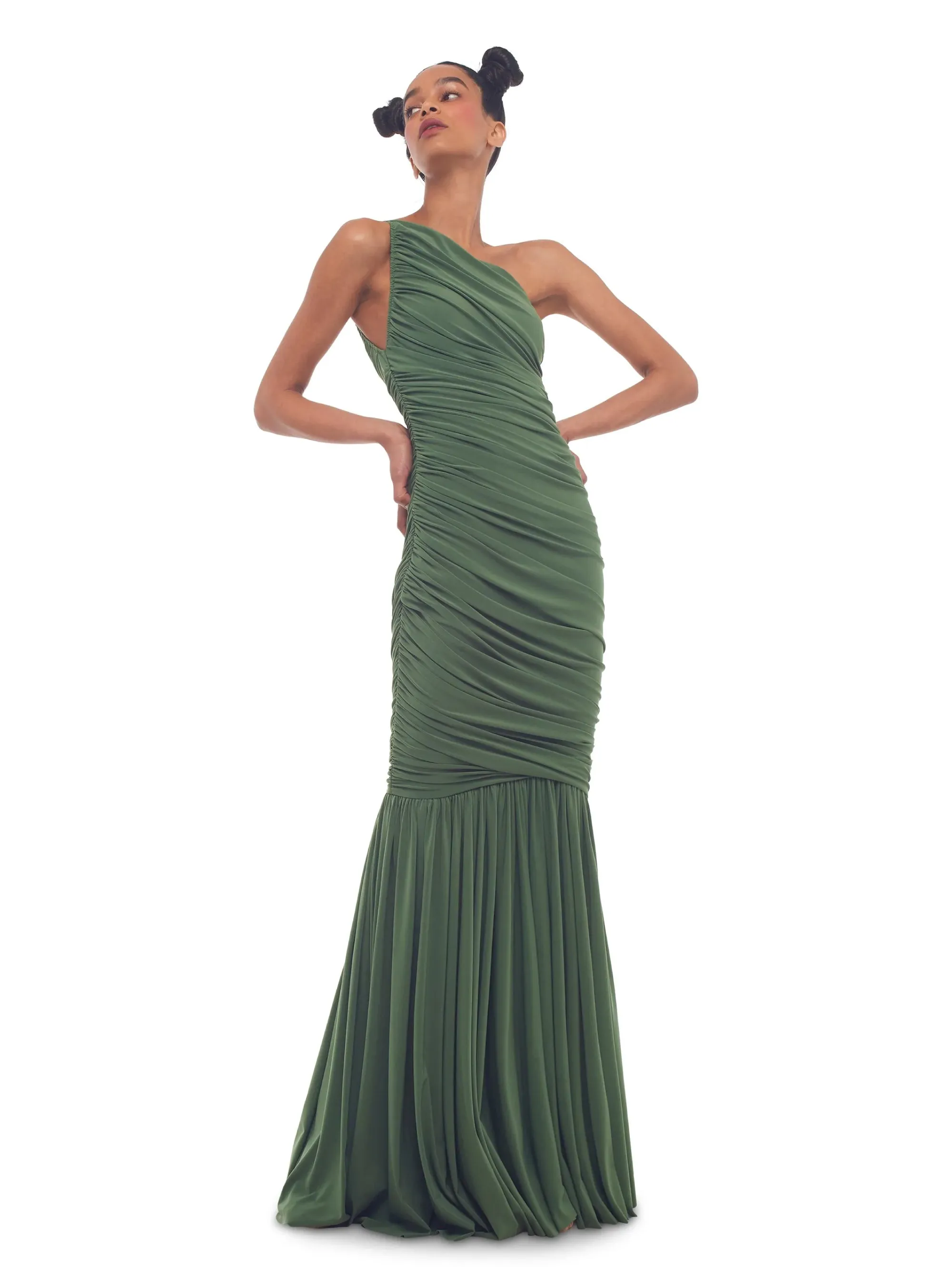 Long Green One Shoulder Dress