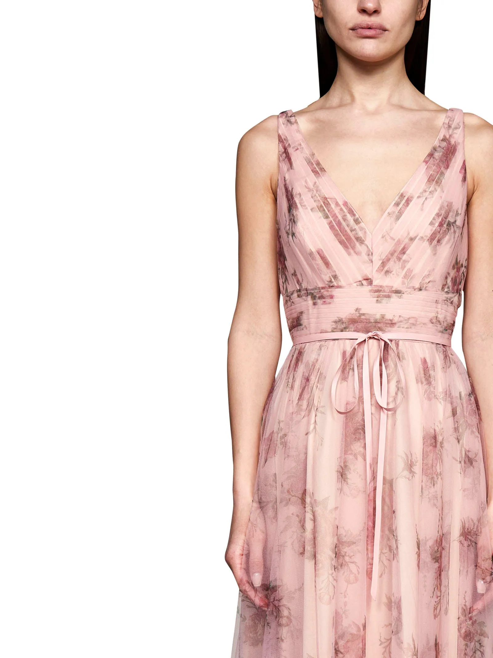 Marchesa Notte Floral Printed V-Neck Maxi Dress