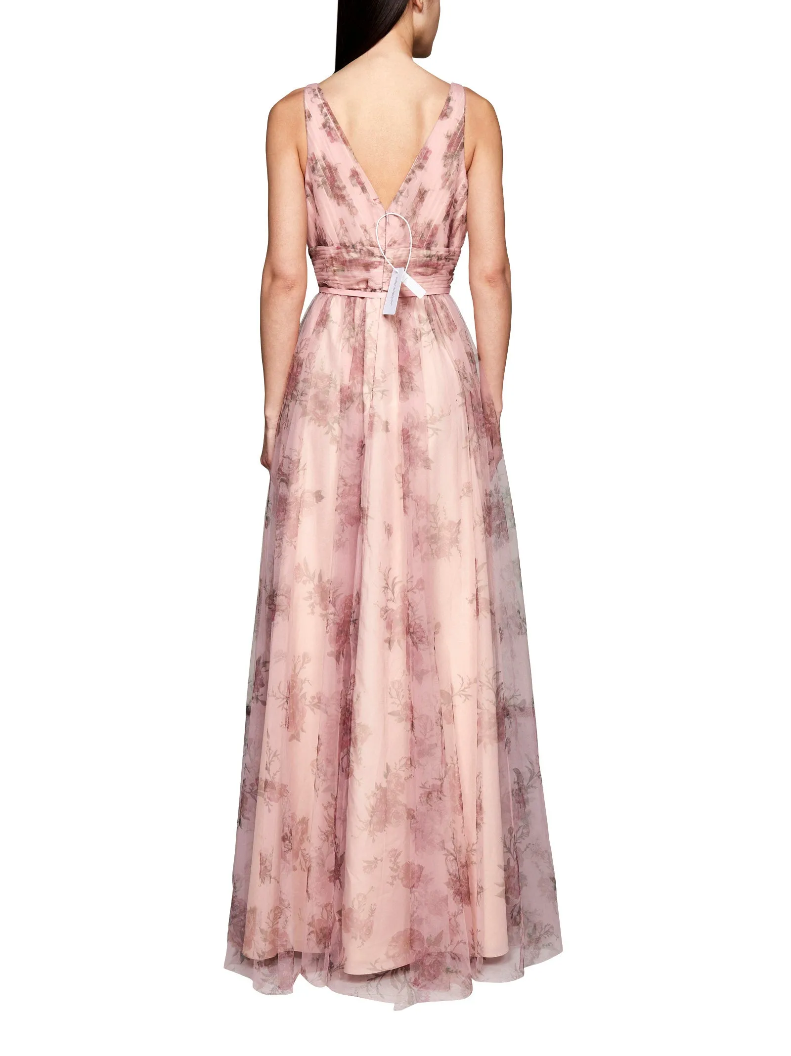 Marchesa Notte Floral Printed V-Neck Maxi Dress