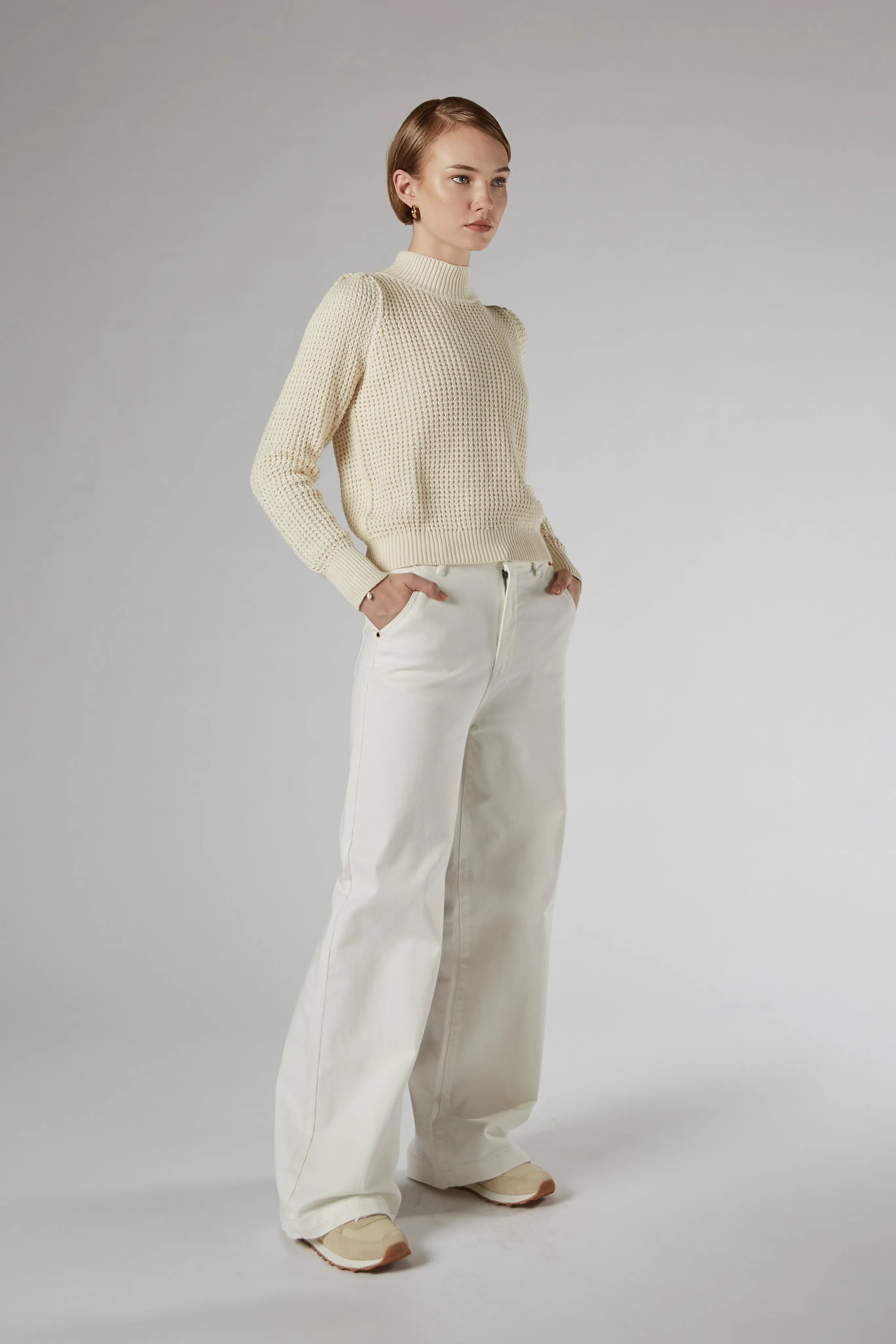 Mila Ivory Mid Rise Palazzo Jeans