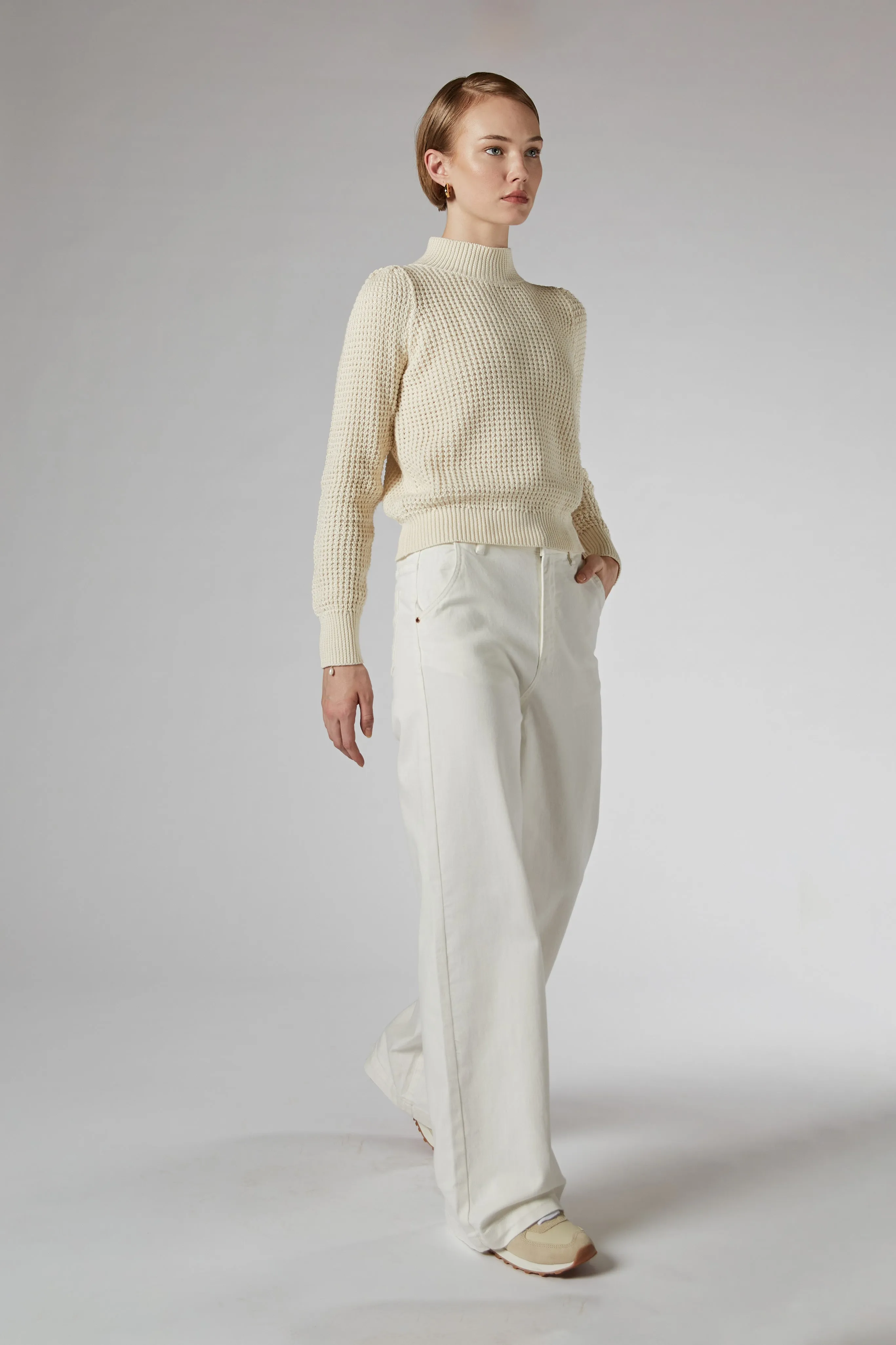 Mila Ivory Mid Rise Palazzo Jeans