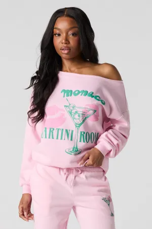 Monaco Puff Print Off Shoulder Fleece Sweatshirt