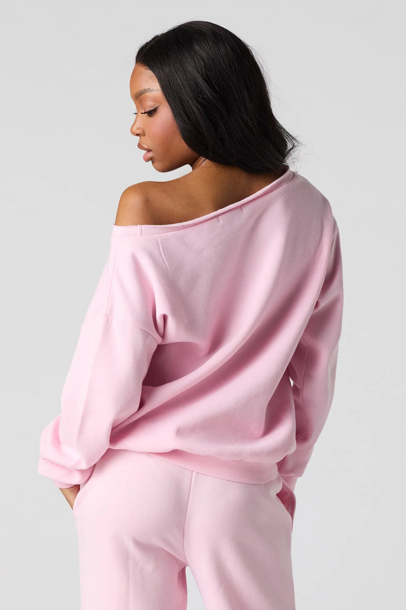 Monaco Puff Print Off Shoulder Fleece Sweatshirt