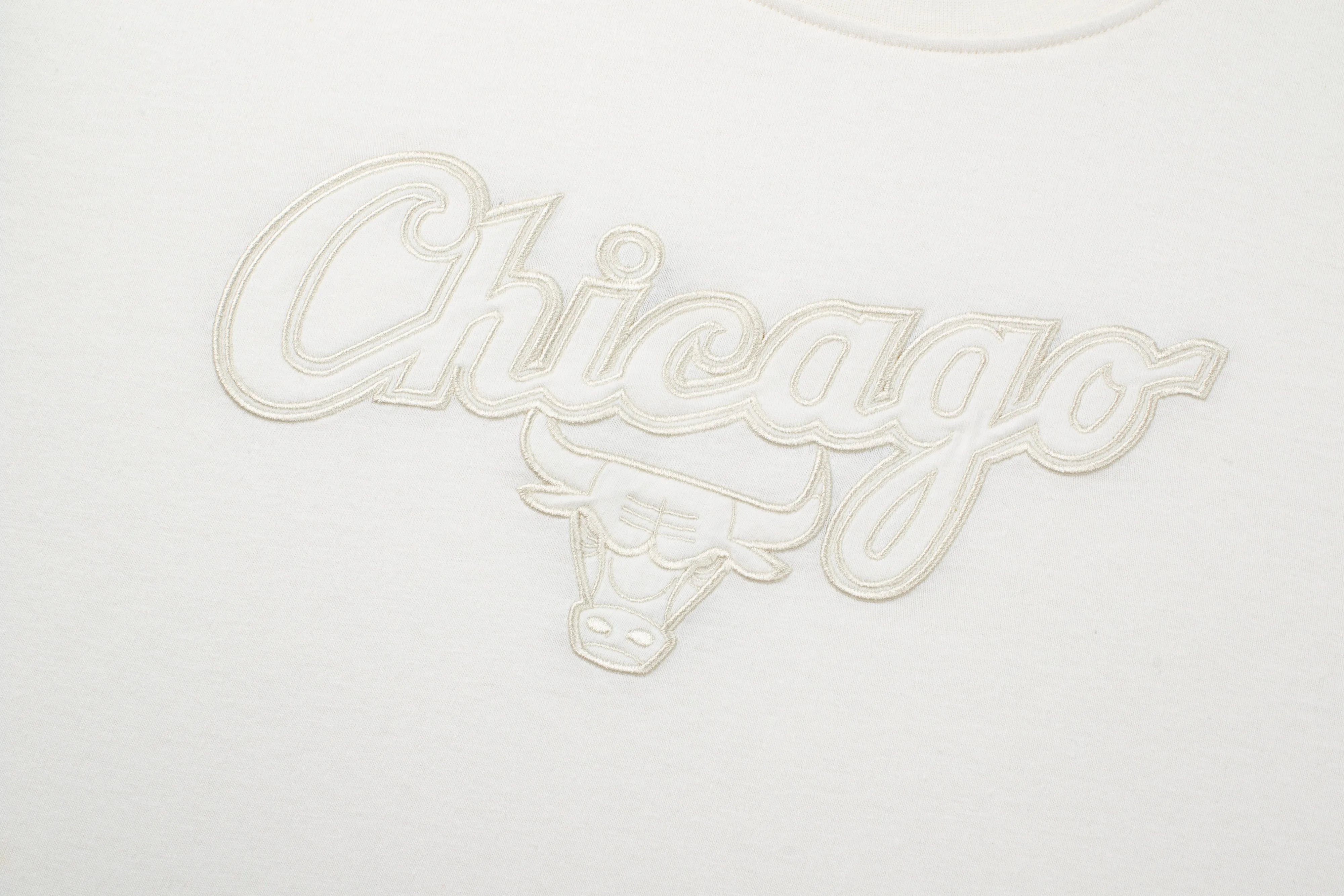 NBA Wordmark Embroidery Boxy Fit Cropped Top - OFF WHITE BULLS