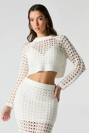 Open Knit Long Sleeve Crop Top