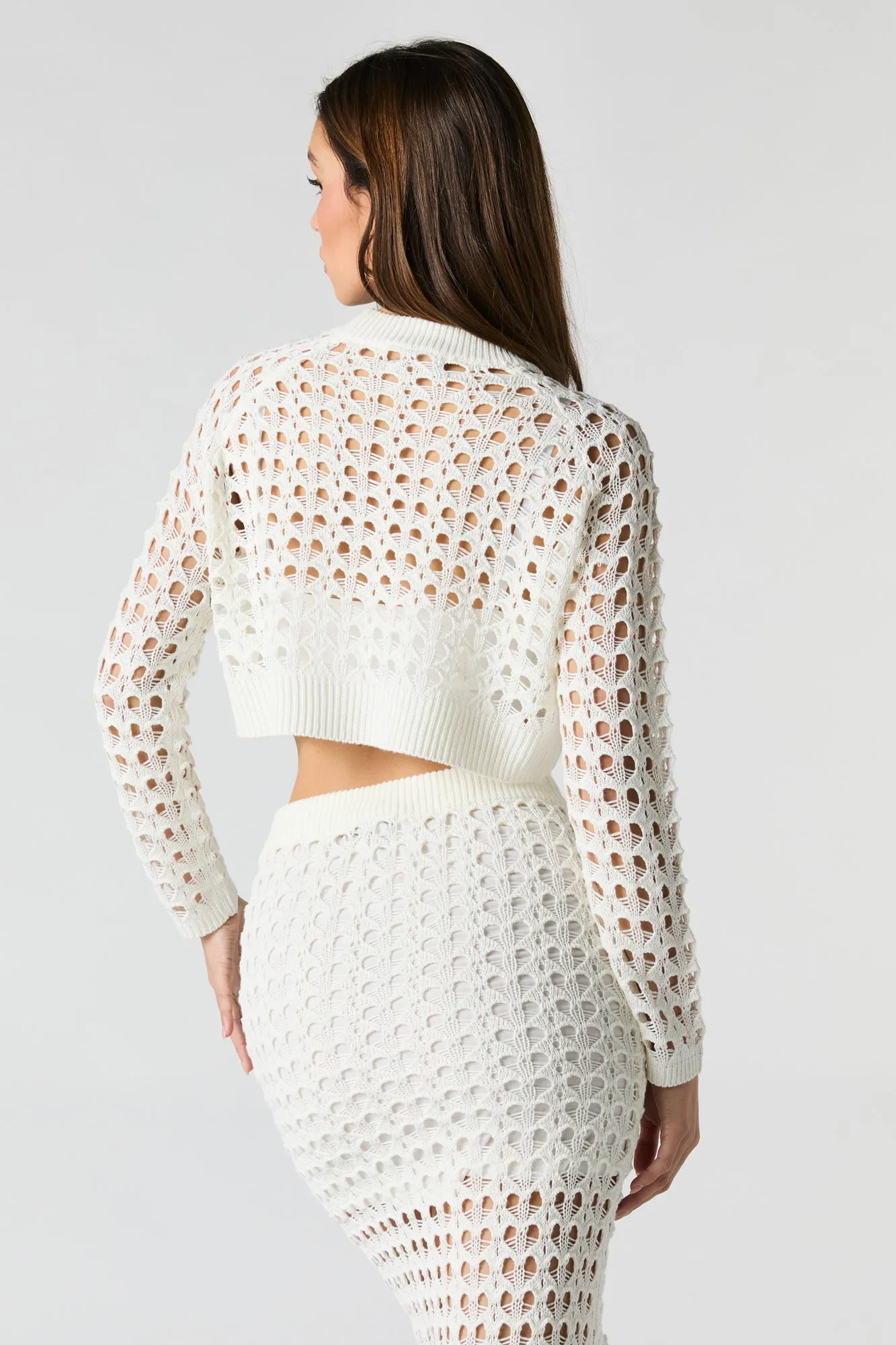 Open Knit Long Sleeve Crop Top