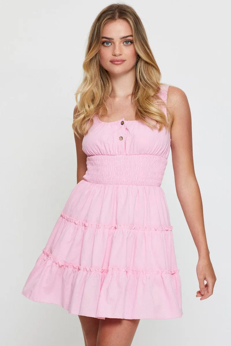 Pink A Line Dress Sleeveless Mini