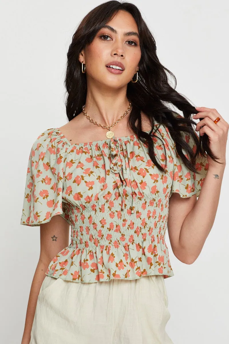 Print Crop Top Short Sleeve Sweetheart