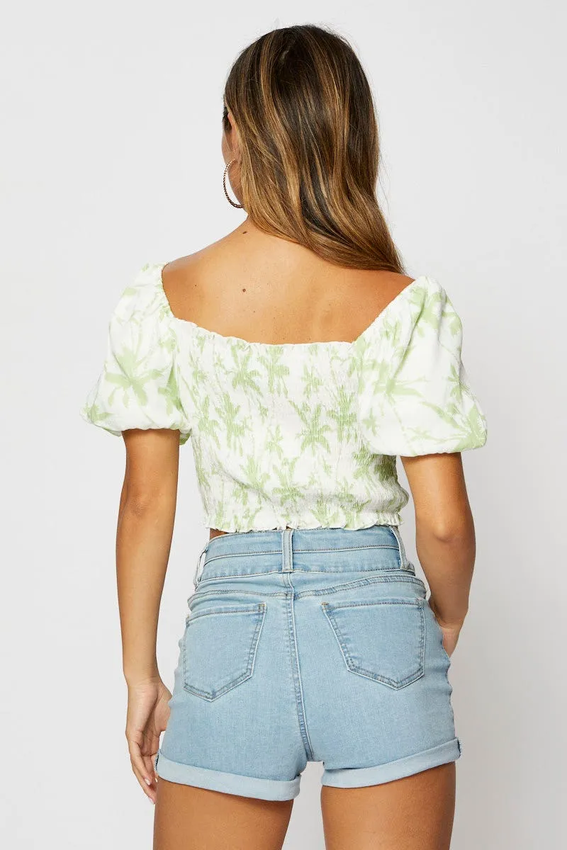 Print Crop Top Short Sleeve