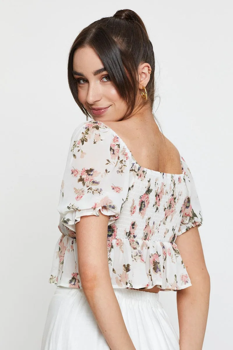 Print Crop Top Short Sleeve