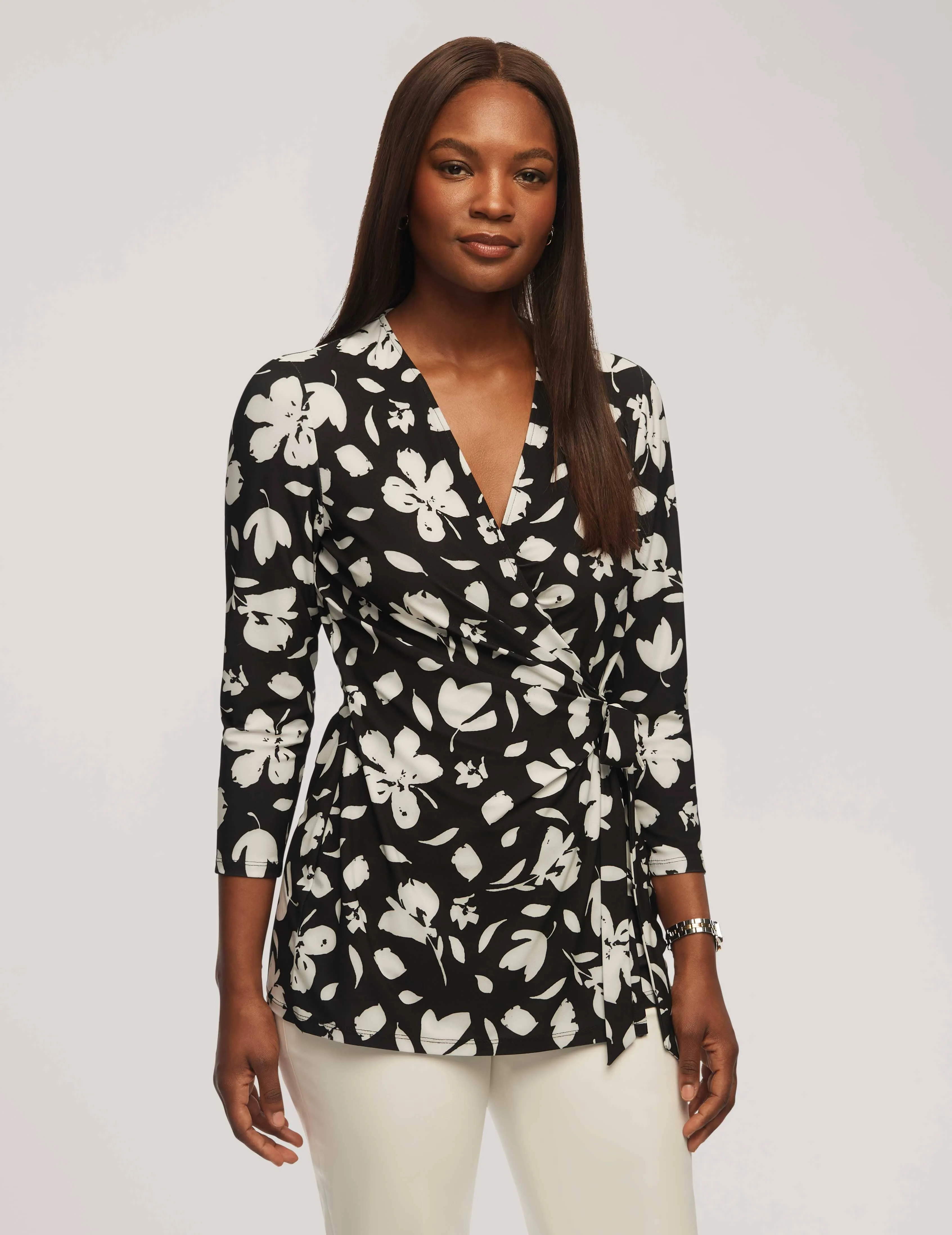 Printed 3/4 Sleeve Wrap Top- Sale