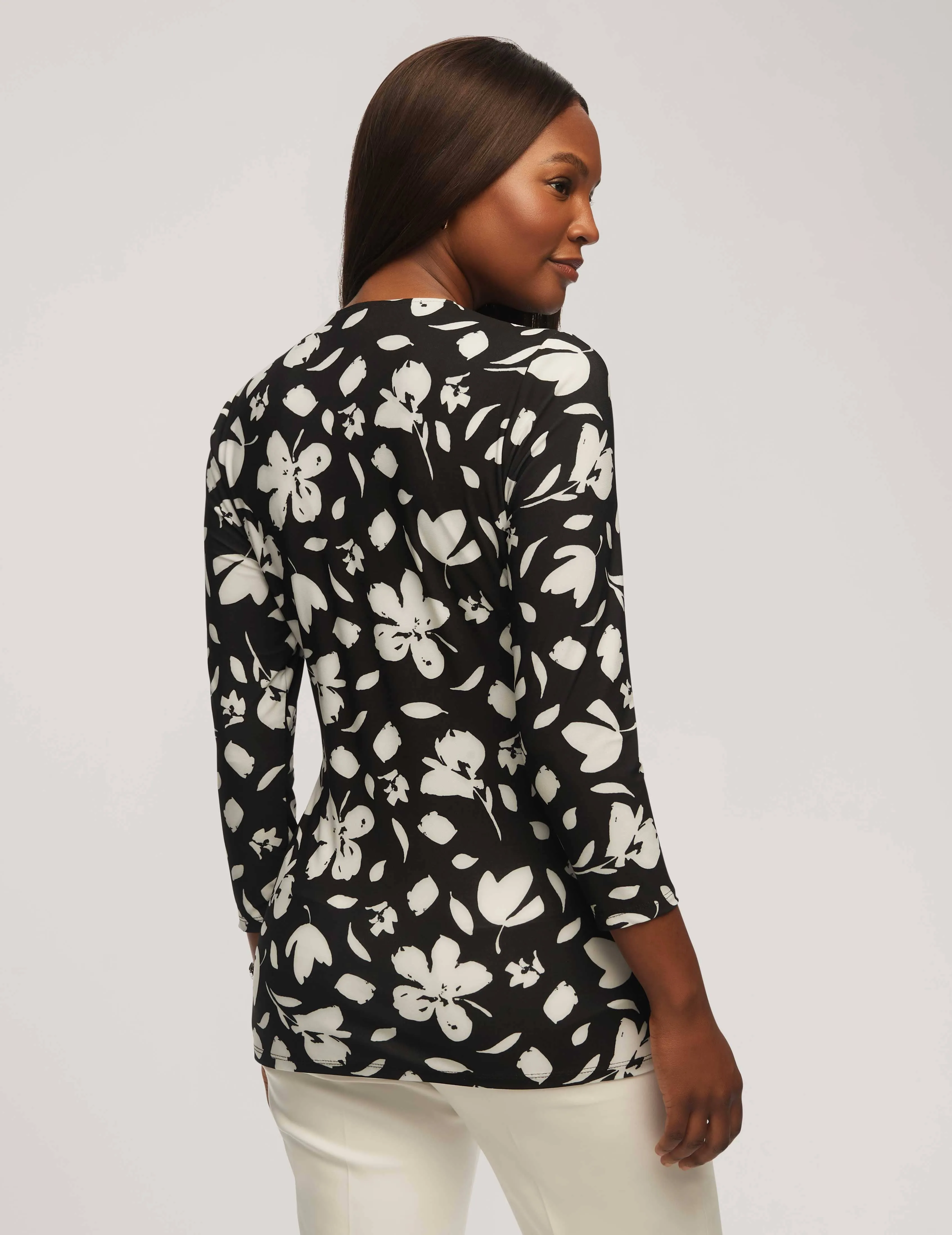 Printed 3/4 Sleeve Wrap Top- Sale