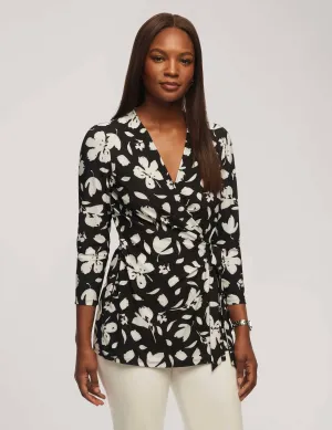 Printed 3/4 Sleeve Wrap Top- Sale