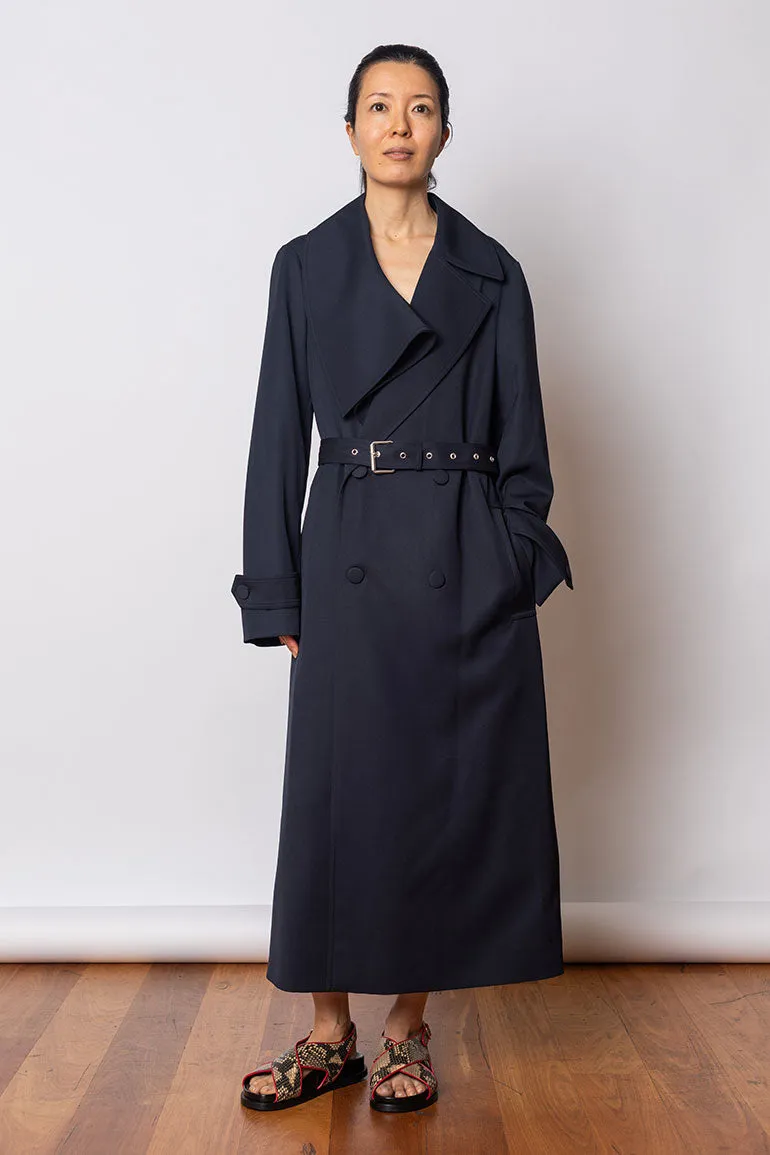 Ronaldi Wool Gabardine Trench Coat - Navy