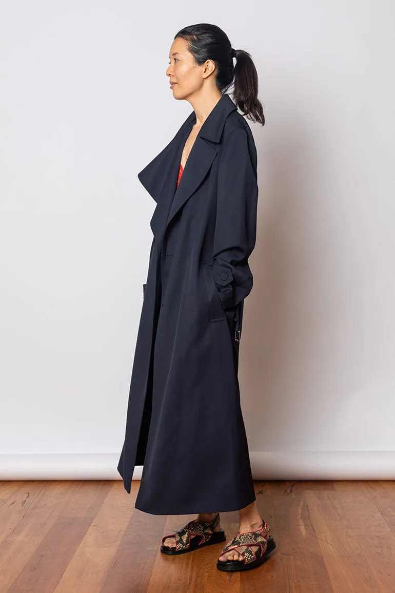 Ronaldi Wool Gabardine Trench Coat - Navy