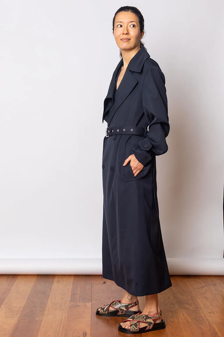 Ronaldi Wool Gabardine Trench Coat - Navy