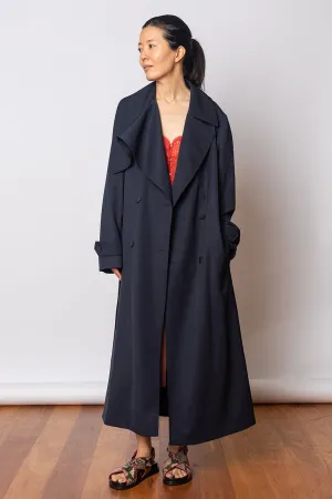 Ronaldi Wool Gabardine Trench Coat - Navy