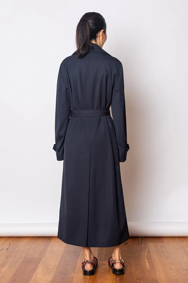 Ronaldi Wool Gabardine Trench Coat - Navy