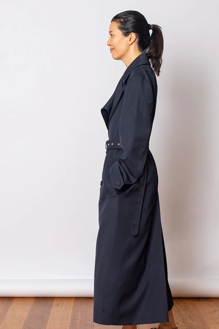 Ronaldi Wool Gabardine Trench Coat - Navy