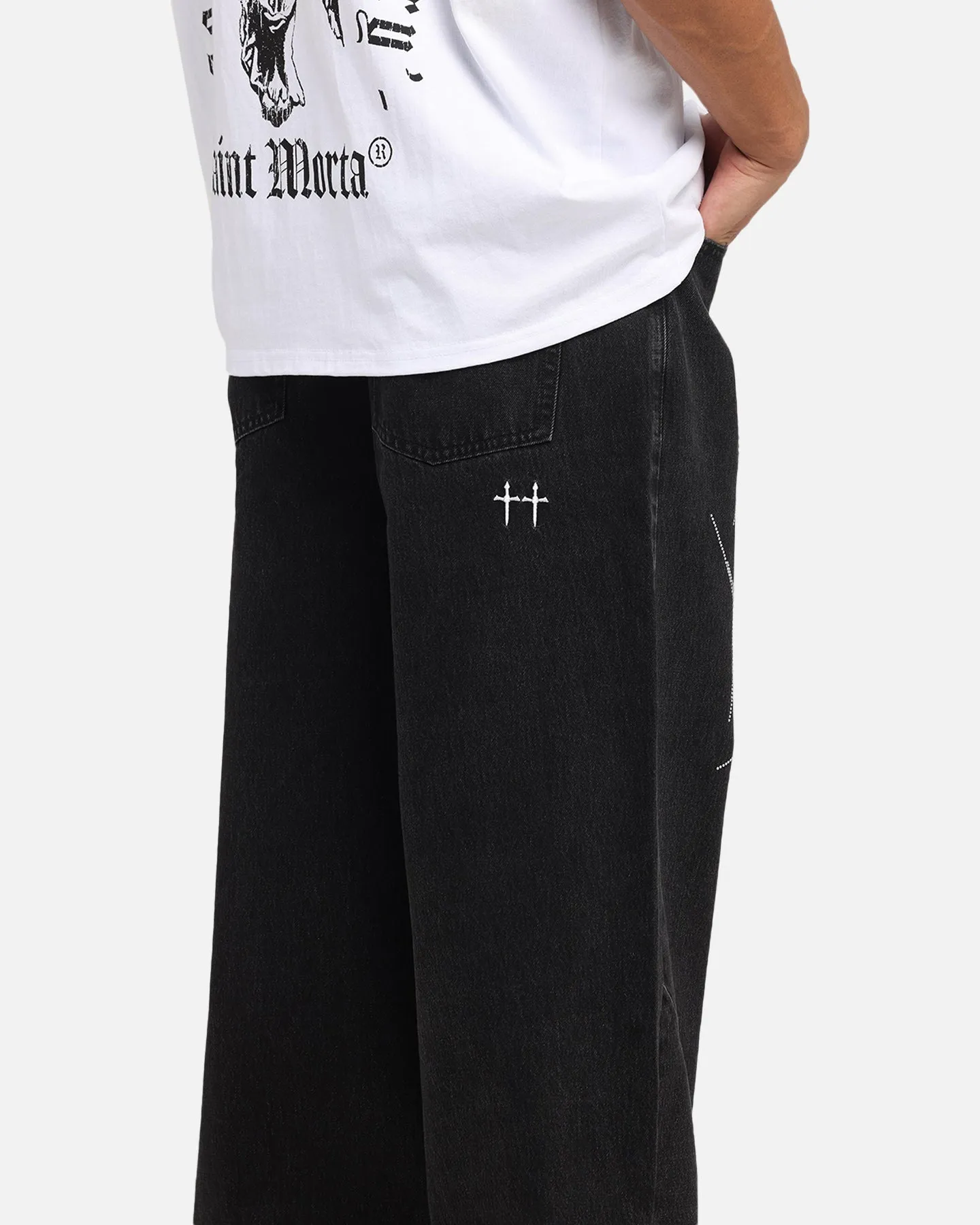 Saint Morta Amplus Tribal Rhinestone Jeans Black Shadow
