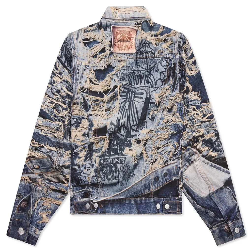 Scribble Denim Jacket - Mid Blue