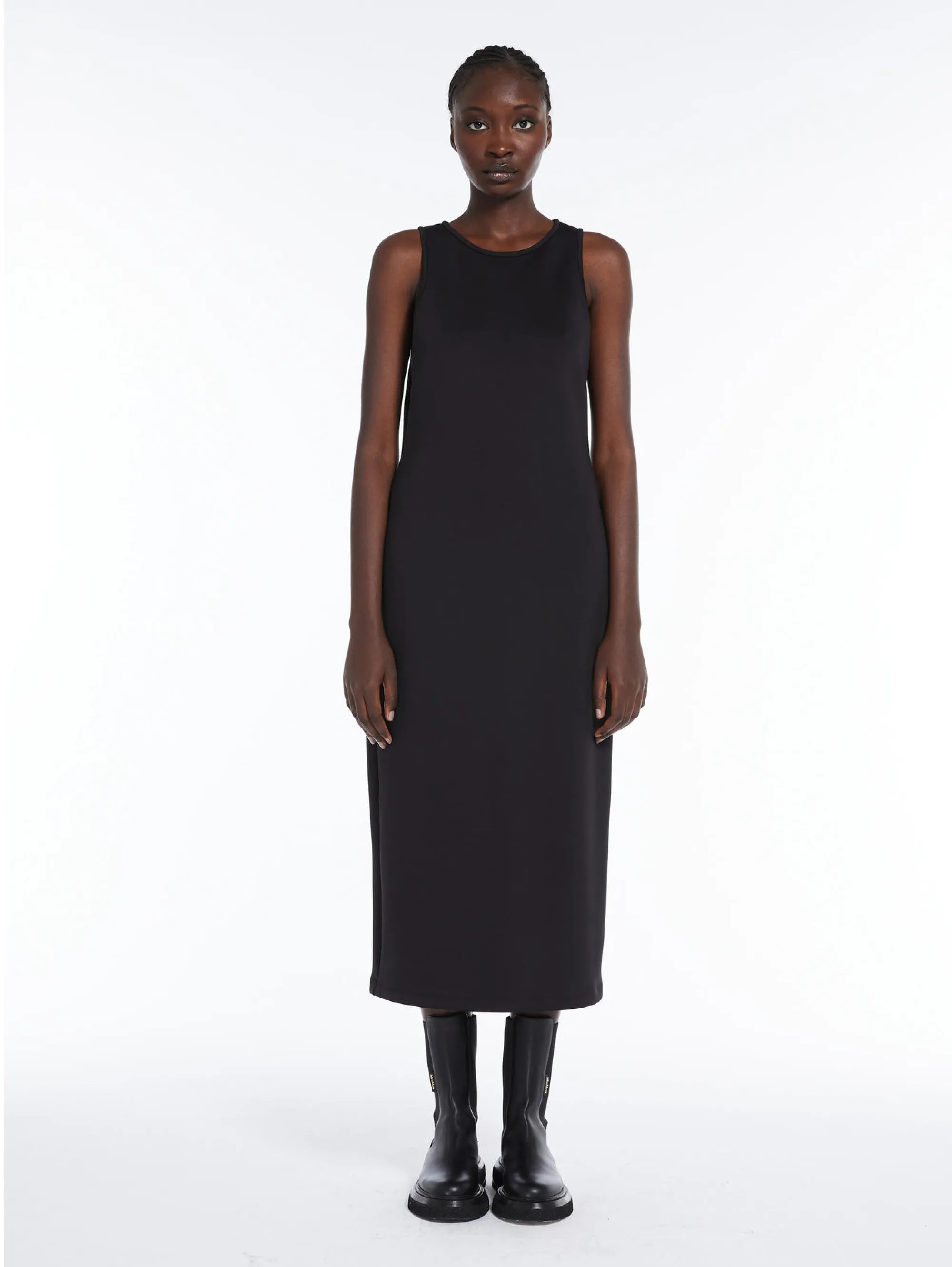 Sheath dress in black technical fabric