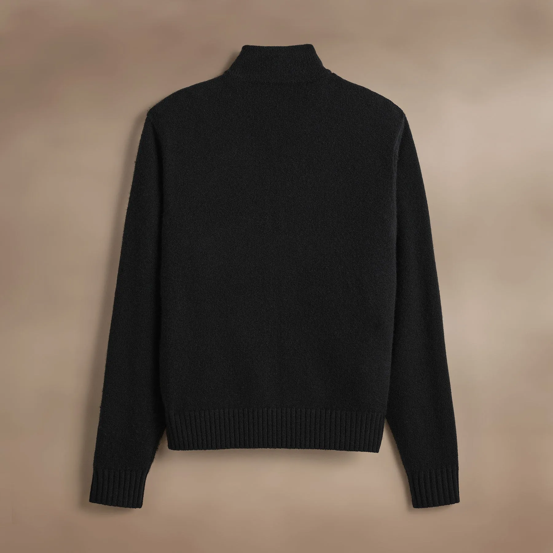 Suede Front Zip Up Sweater - Black
