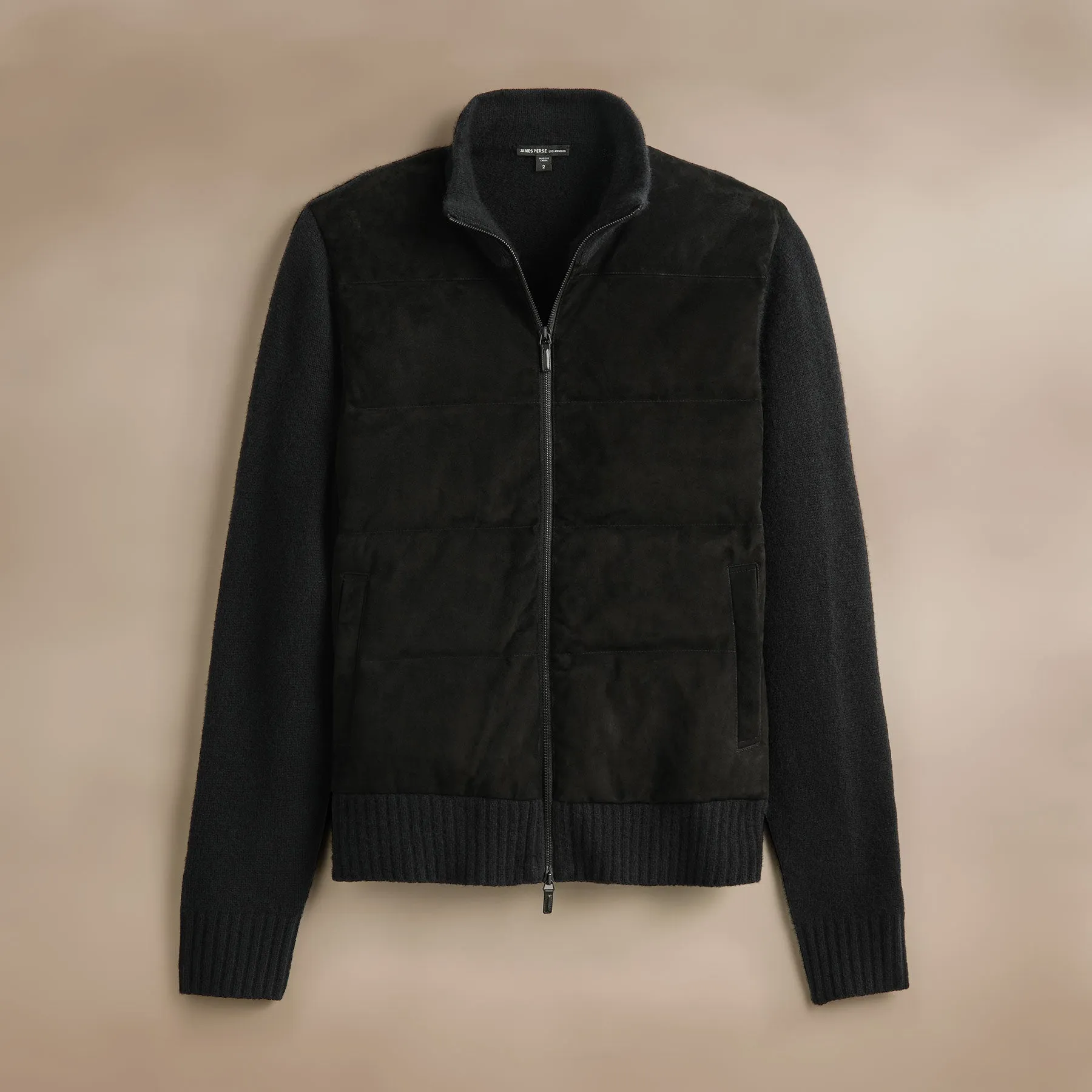 Suede Front Zip Up Sweater - Black