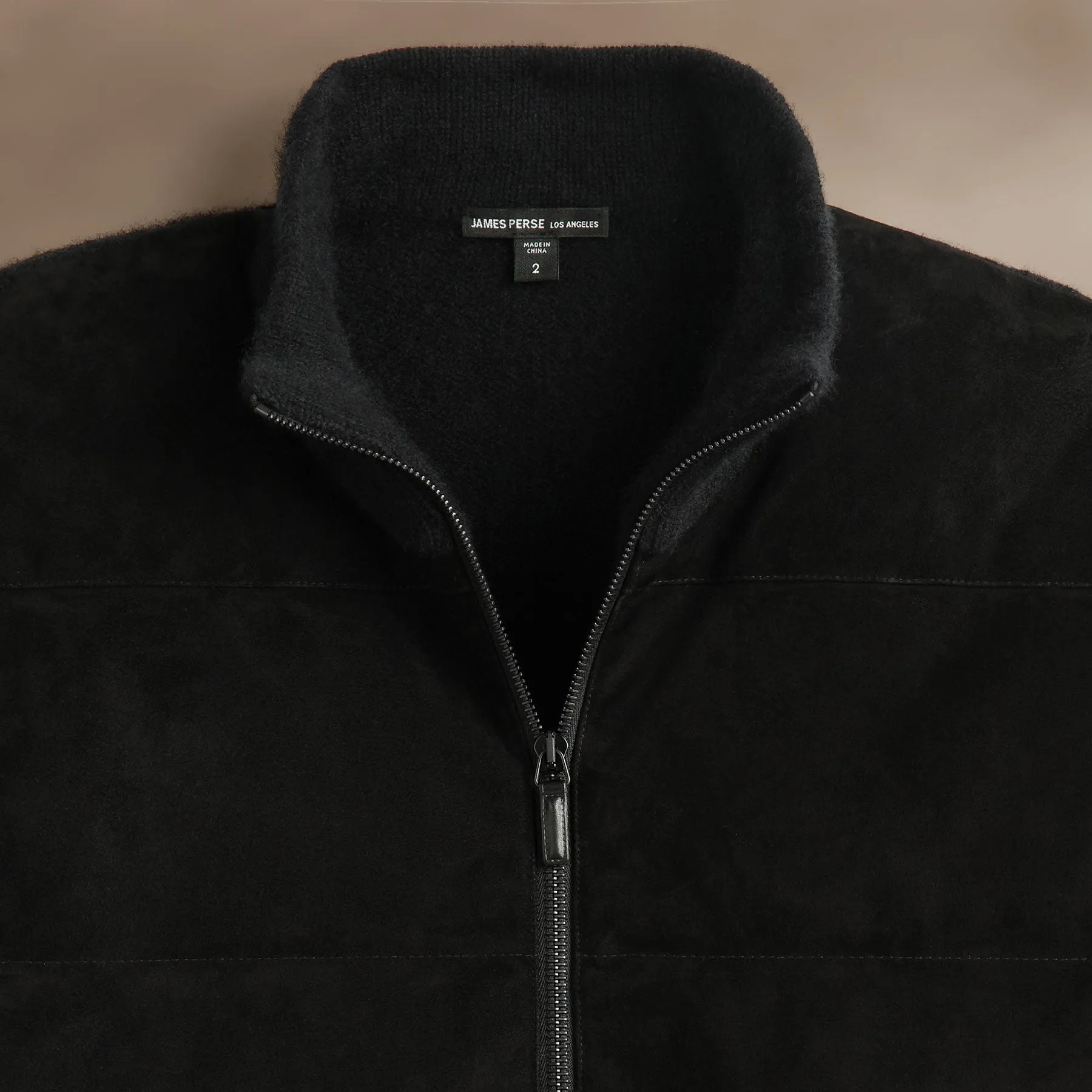 Suede Front Zip Up Sweater - Black