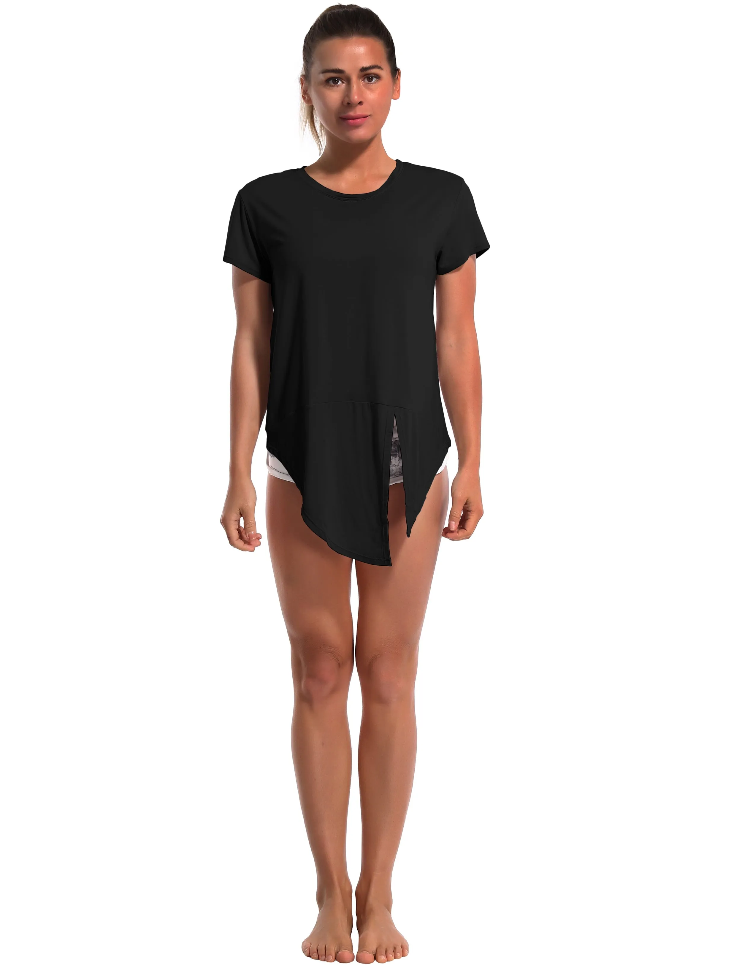 Tie Up Crop Top Short Sleeve T-Shirt black_Gym
