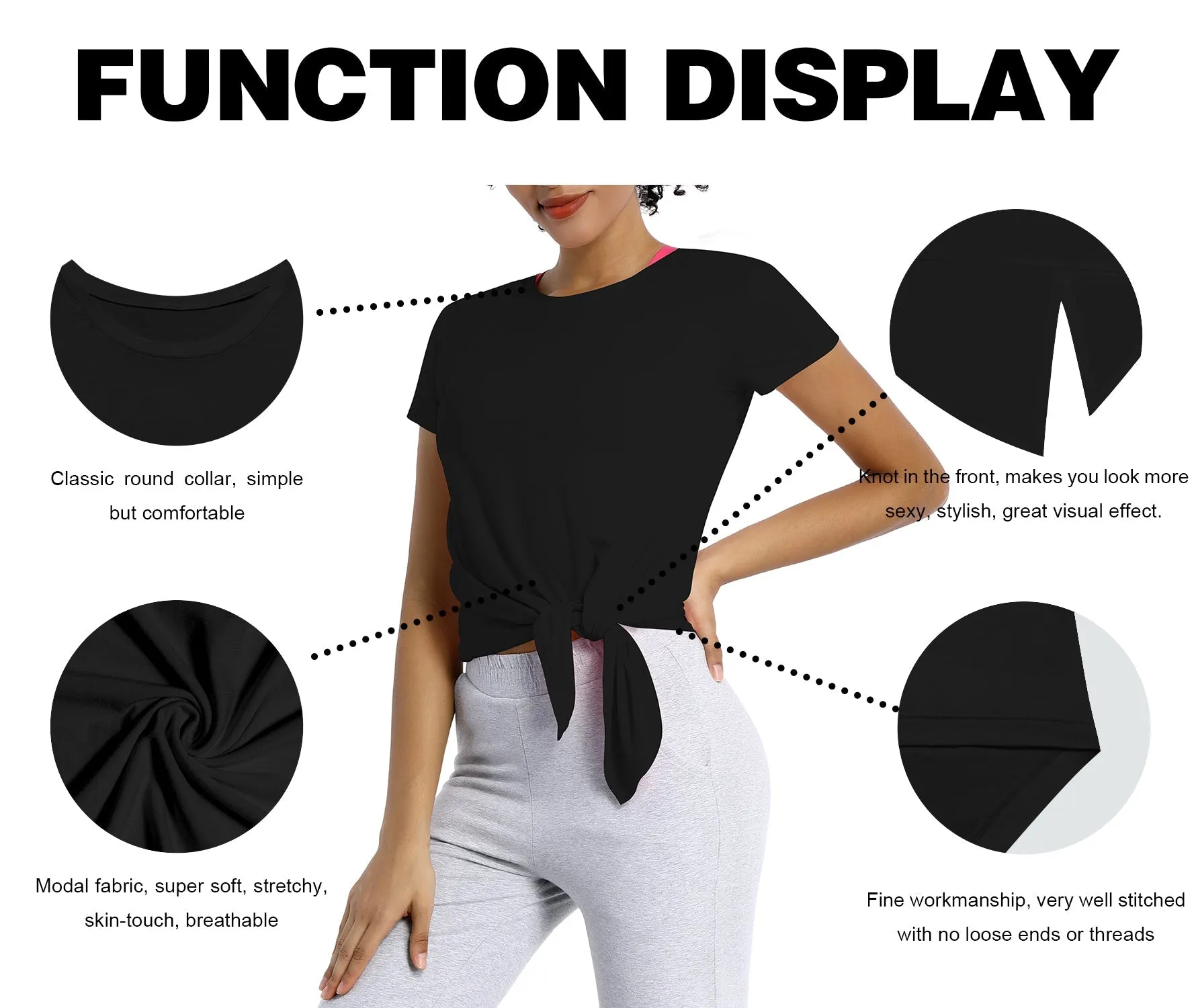 Tie Up Crop Top Short Sleeve T-Shirt black_Gym