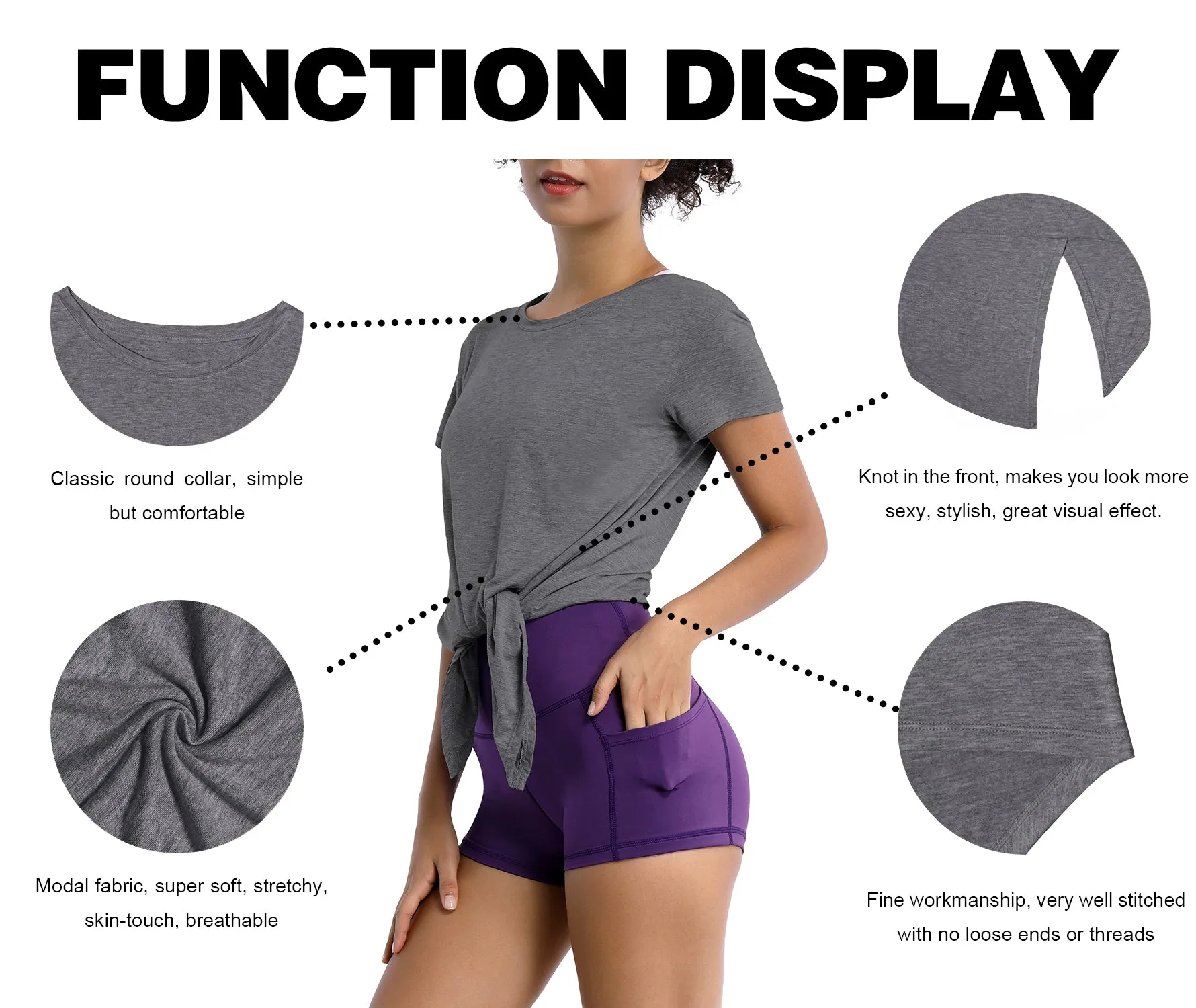 Tie Up Crop Top Short Sleeve T-Shirt heathercharcoal ins_Jogging