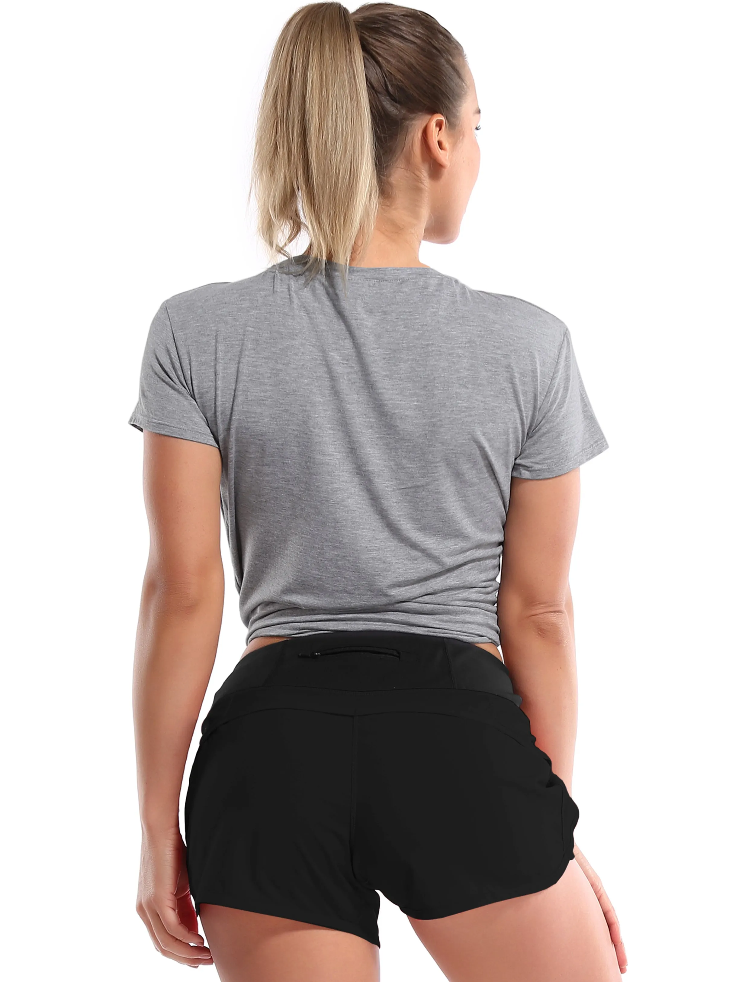 Tie Up Crop Top Short Sleeve T-Shirt heathergray_Gym