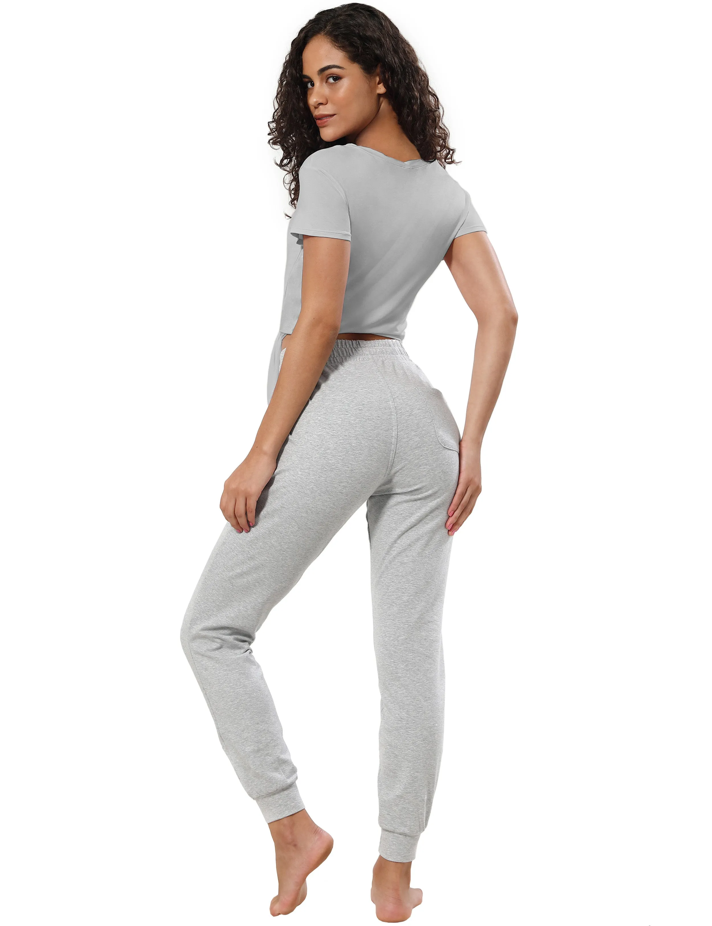 Tie Up Crop Top Short Sleeve T-Shirt lightgray_Pilates