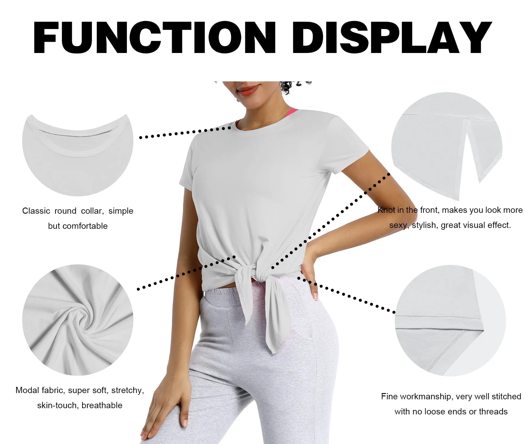 Tie Up Crop Top Short Sleeve T-Shirt lightgray_Pilates