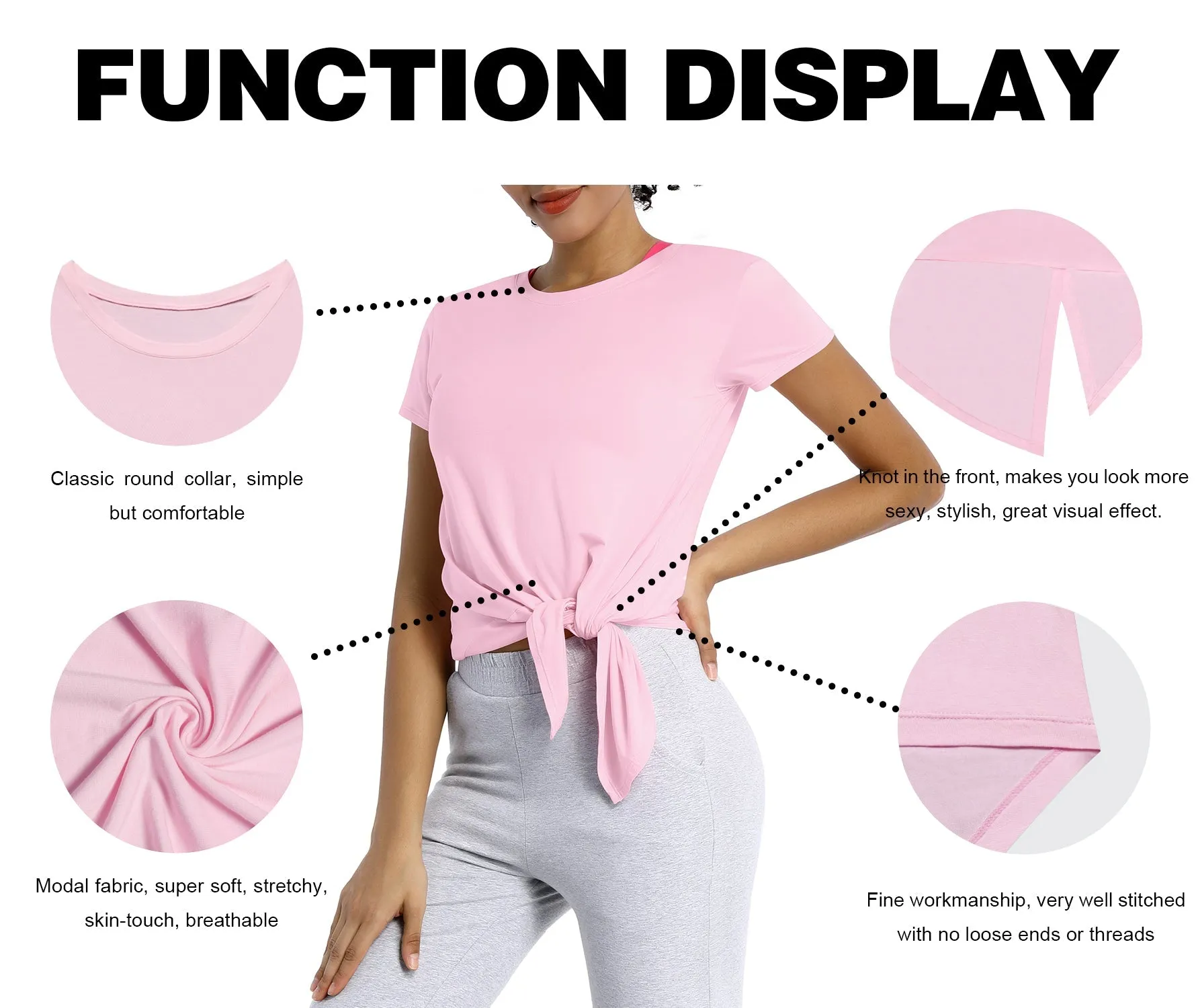 Tie Up Crop Top Short Sleeve T-Shirt lightpink_Running